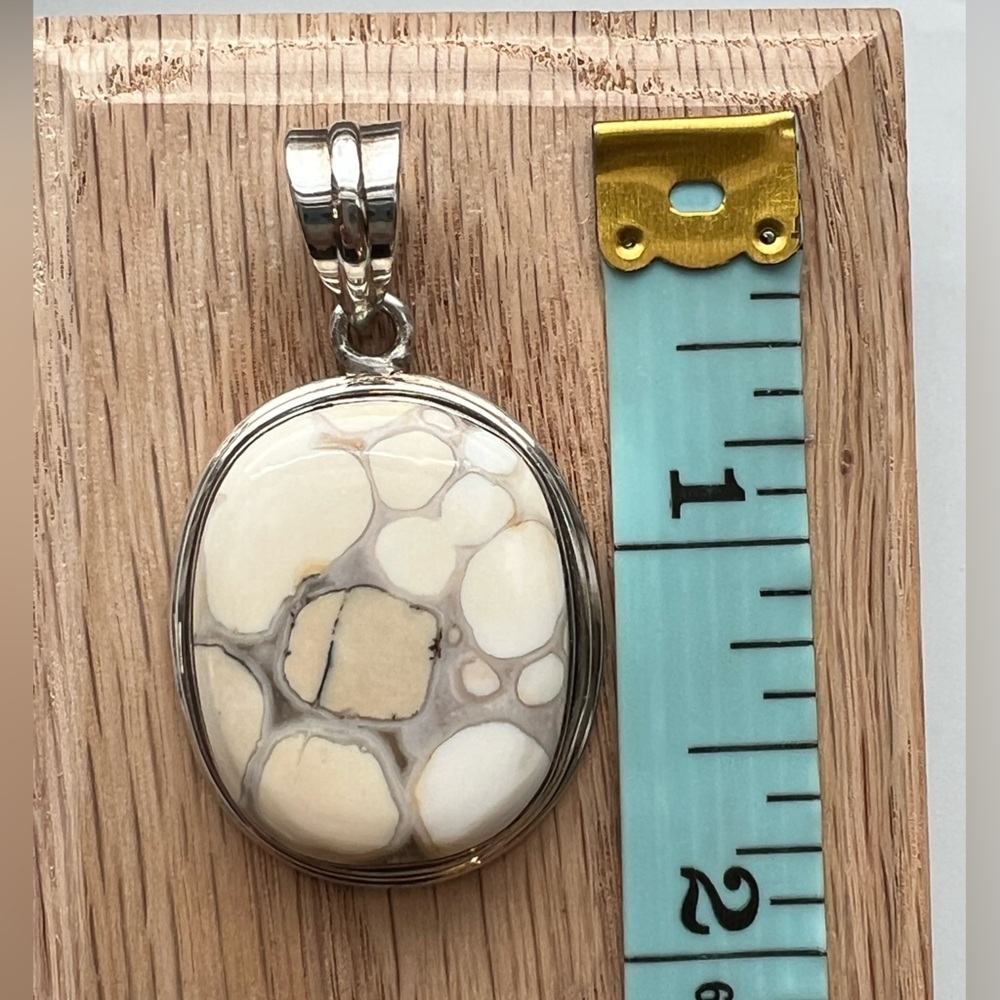 Vintage Sterling Silver Large Oval Stone Pendant Cabochon - Picture 7 of 9